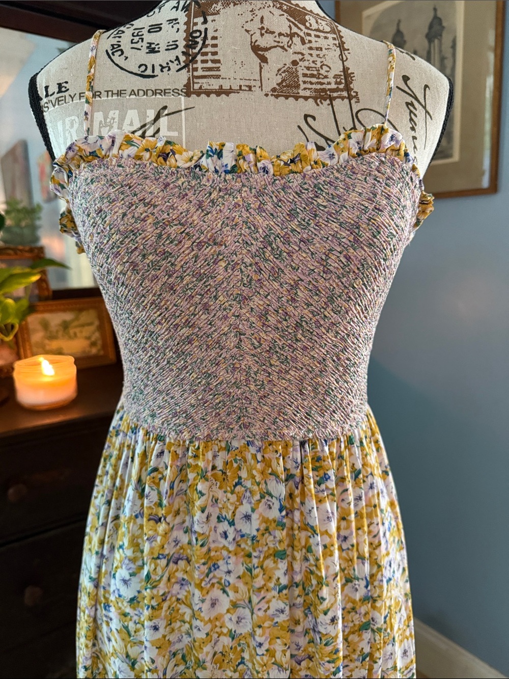GiGiO Floral Smocked Ruffle Maxi Dress Cottagecore Boho Small - Picture 6 of 16